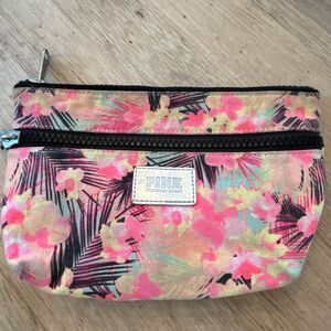 PINK Victoria's Secret tropical floral canvas pouch makeup bag cosmetic bag trav